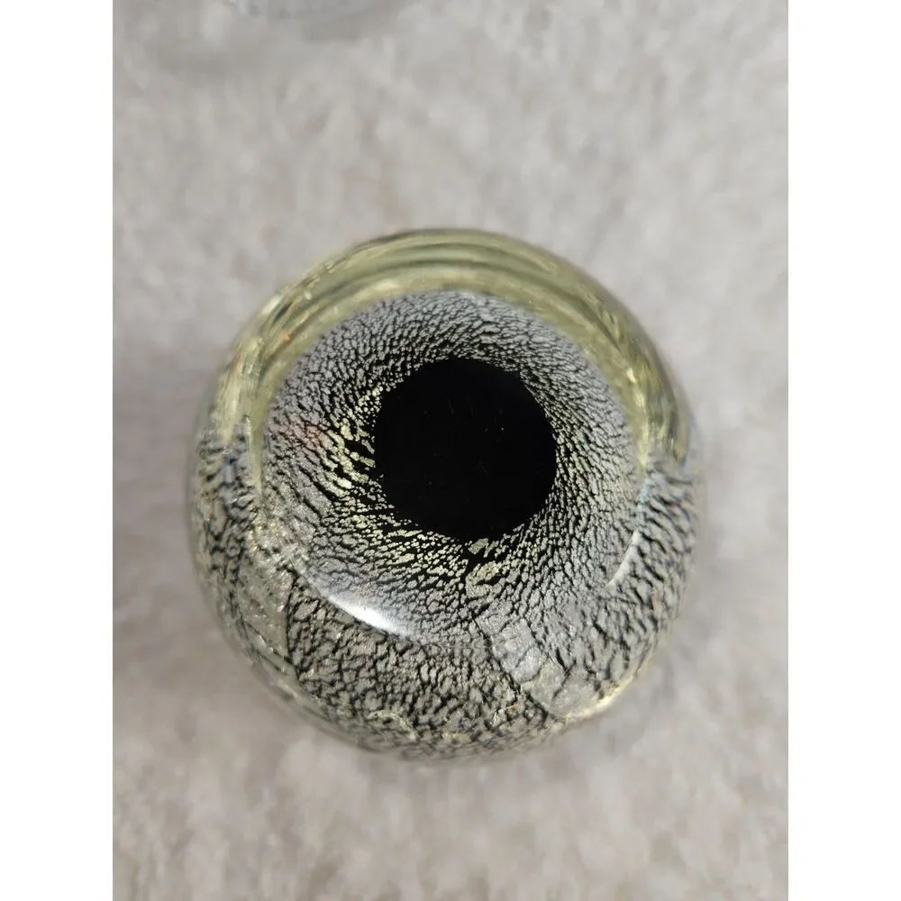 Vintage Art Glass Paperweight Silver Foil Crackle Webbed Egg Orb 4